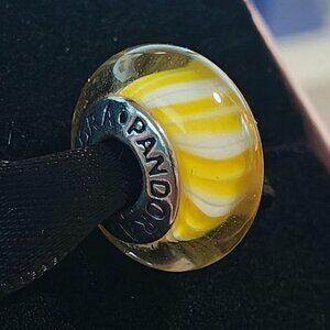 Authentic Pandora Retired Yellow Murano Candy Stripe Charm 790678